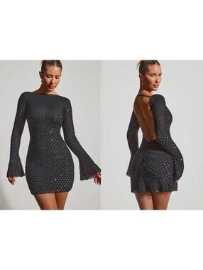 Oh Polly Black Sequin Mini Dress Style 8419 Size 10 NWT MSRP $120